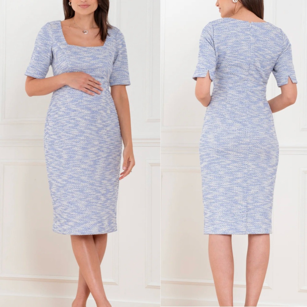 Seraphine Fauna Blue Tweed Maternity Mini Dress Square Neck Size US‎ 16 NWT